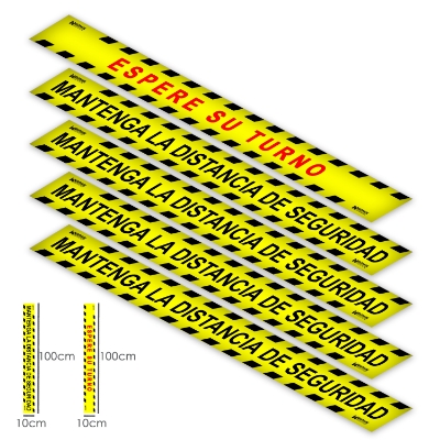 Imagen de Rotulacion Suelo Distancia Seguridad y Turno. Pegatinas Señalizacion. 5 Unidades Rectangulares, 10 x 100 cm