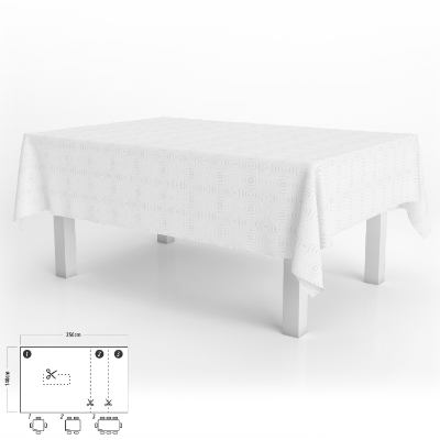 Imagen de Mantel Hule Muleton Rectangular Blanco Impermeable Antimanchas PVC 140x250 cm.  Recortable Uso Interior y Exterior