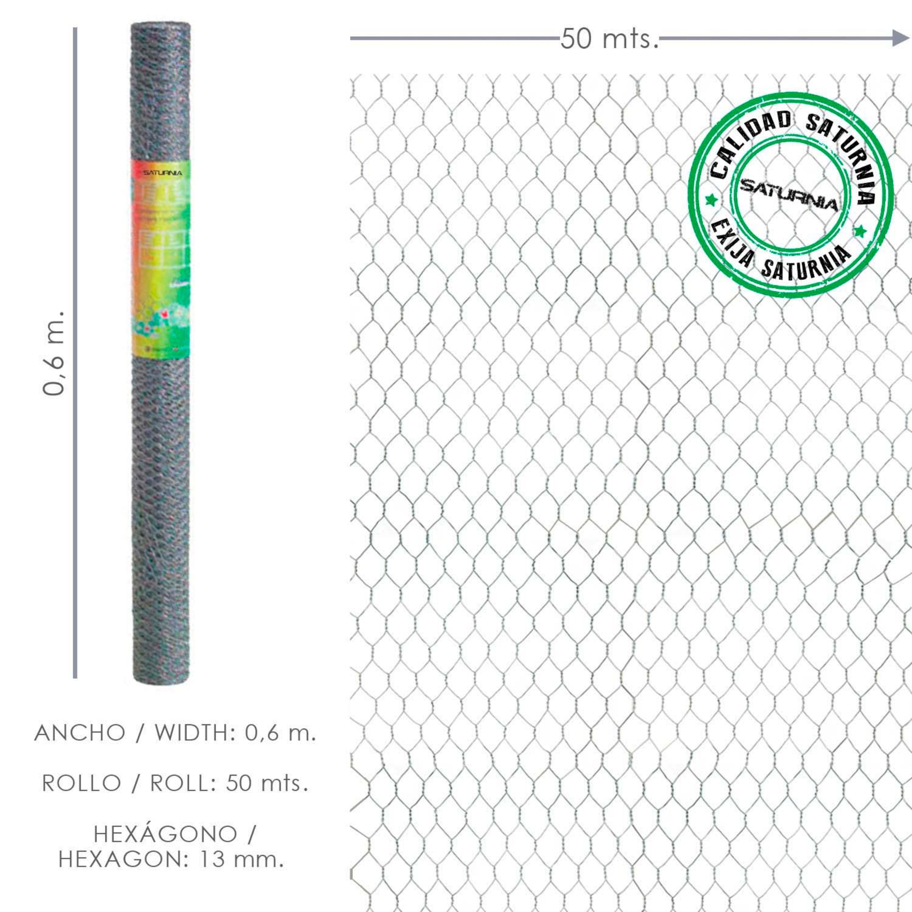 Imagen de Enrejado Triple Torsion 13/  60 cm. Rollo 50 Metros Uso Domestico