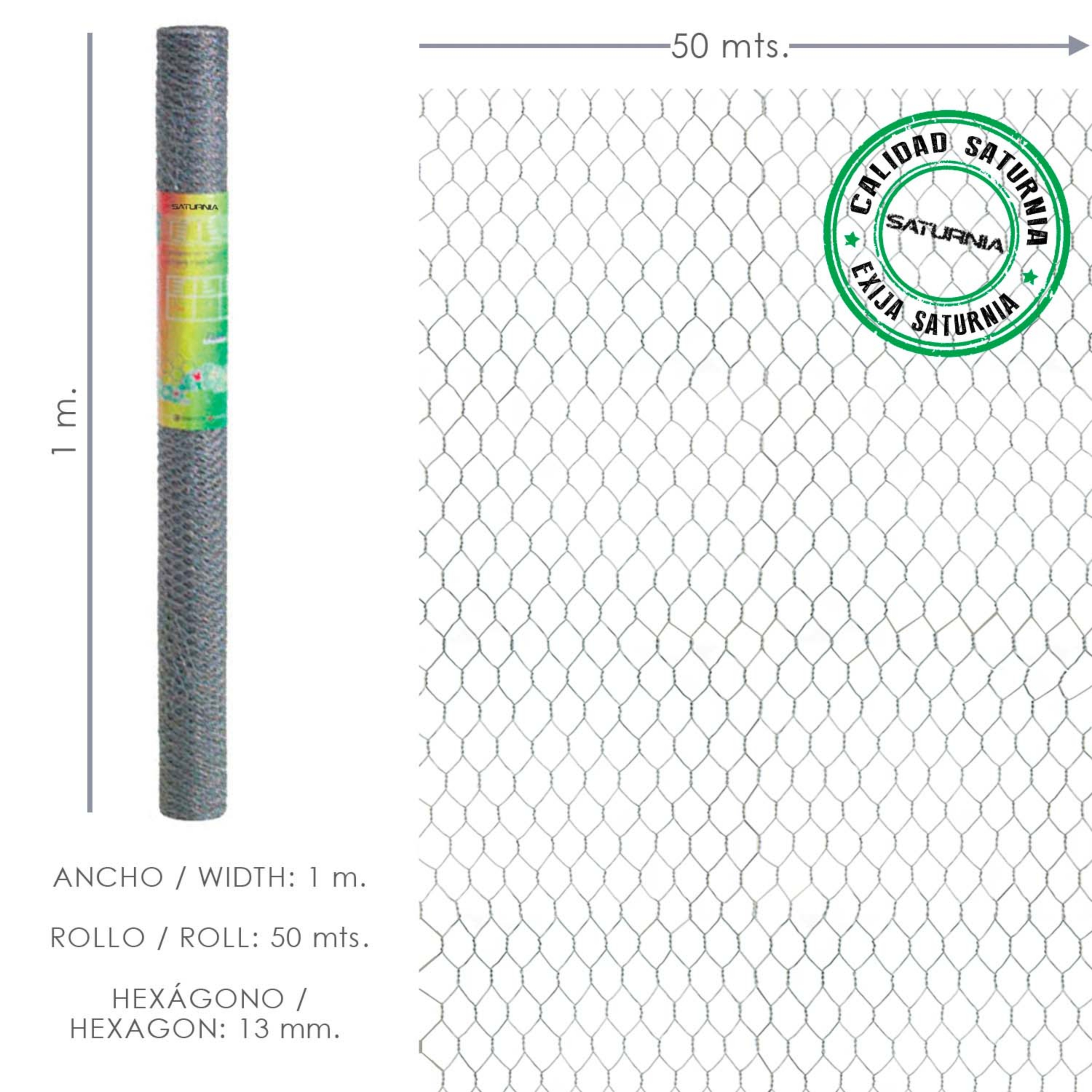 Imagen de Enrejado Triple Torsion 13/ 100 cm. Rollo 50 Metros Uso Domestico