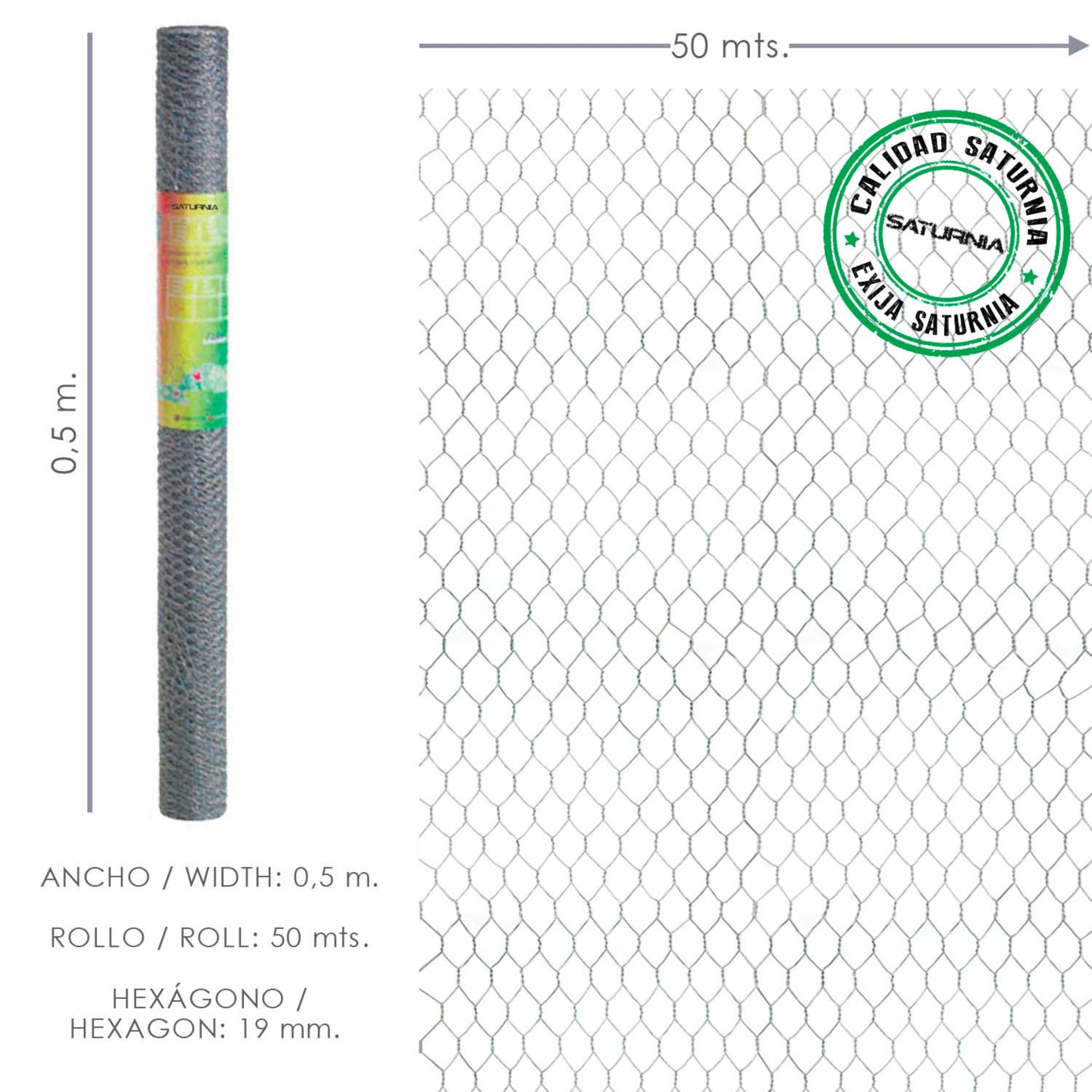 Imagen de Enrejado Triple Torsion 19/  50 cm. Rollo 50 Metros Uso Domestico