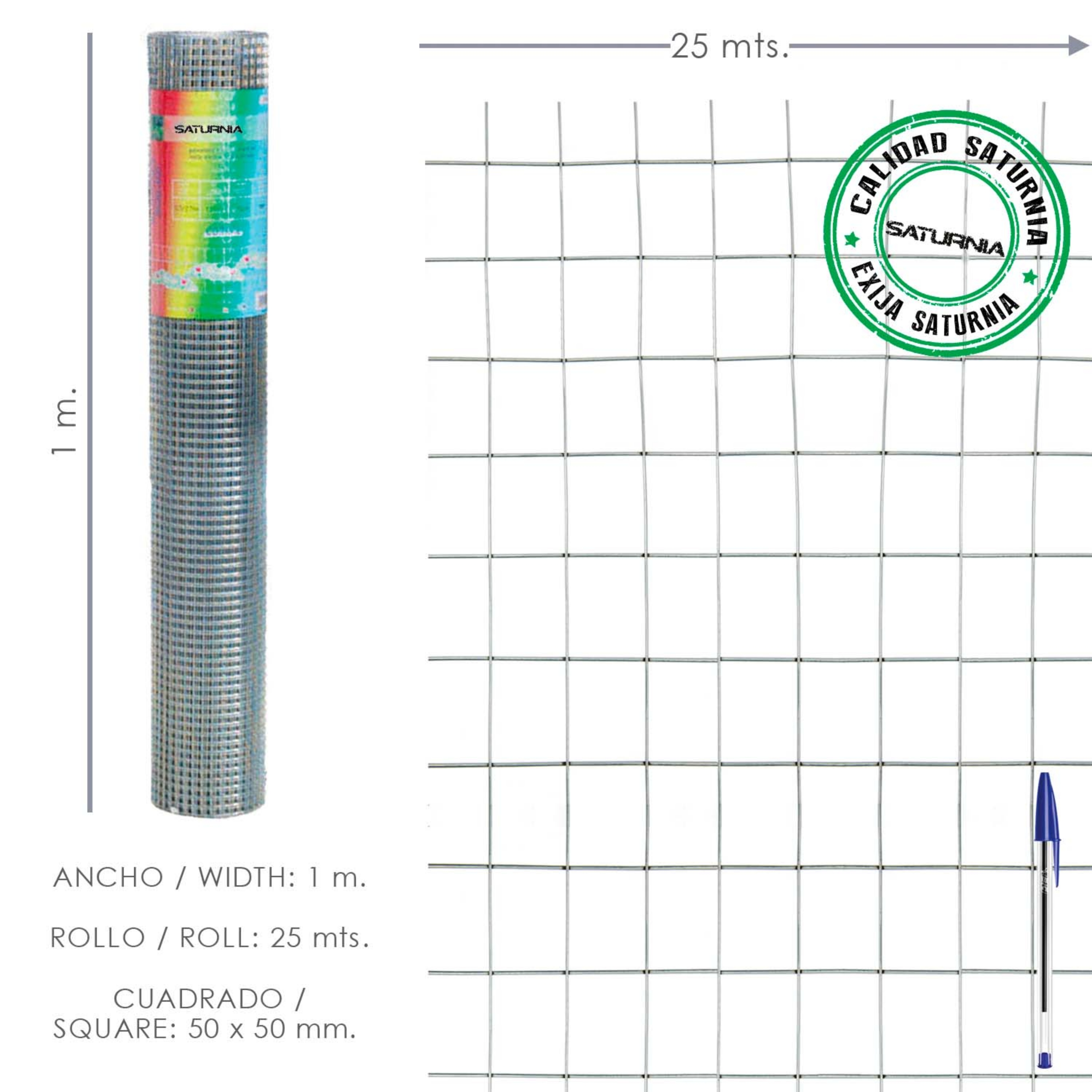 Imagen de Malla Electrosoldada Galvanizada 50x50 / 2,00 / 100 cm. GA Rollo 25 metros