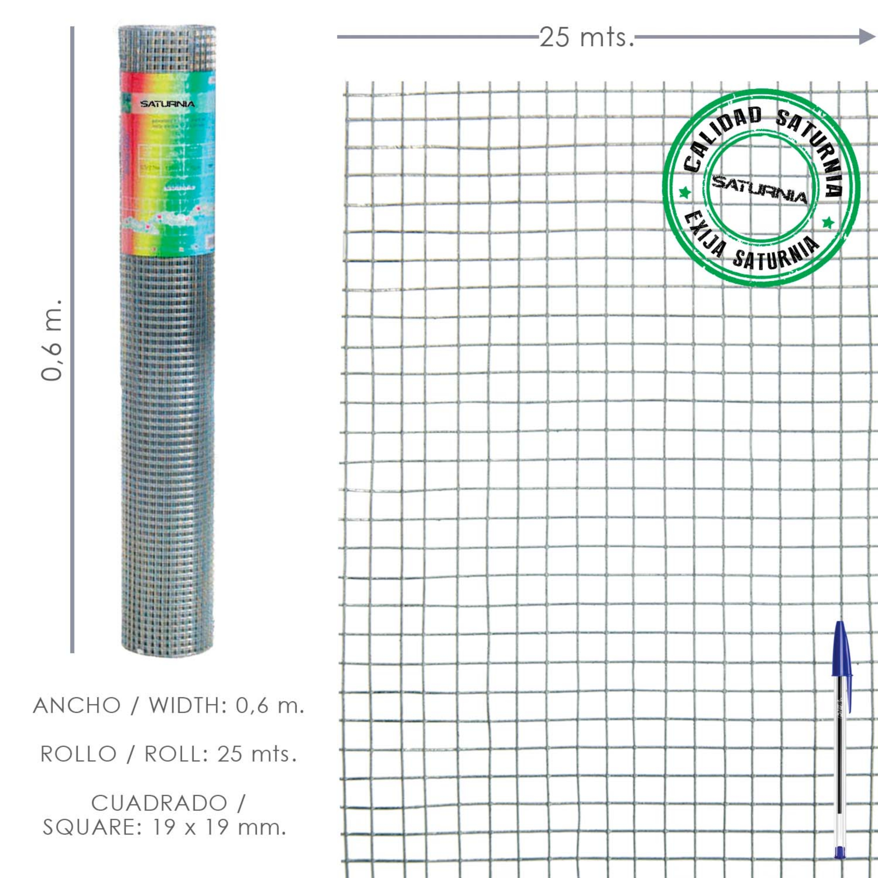 Imagen de Malla Electrosoldada Galvanizada 19x19 / 60 cm. rollo 25 Metros Uso Domestico