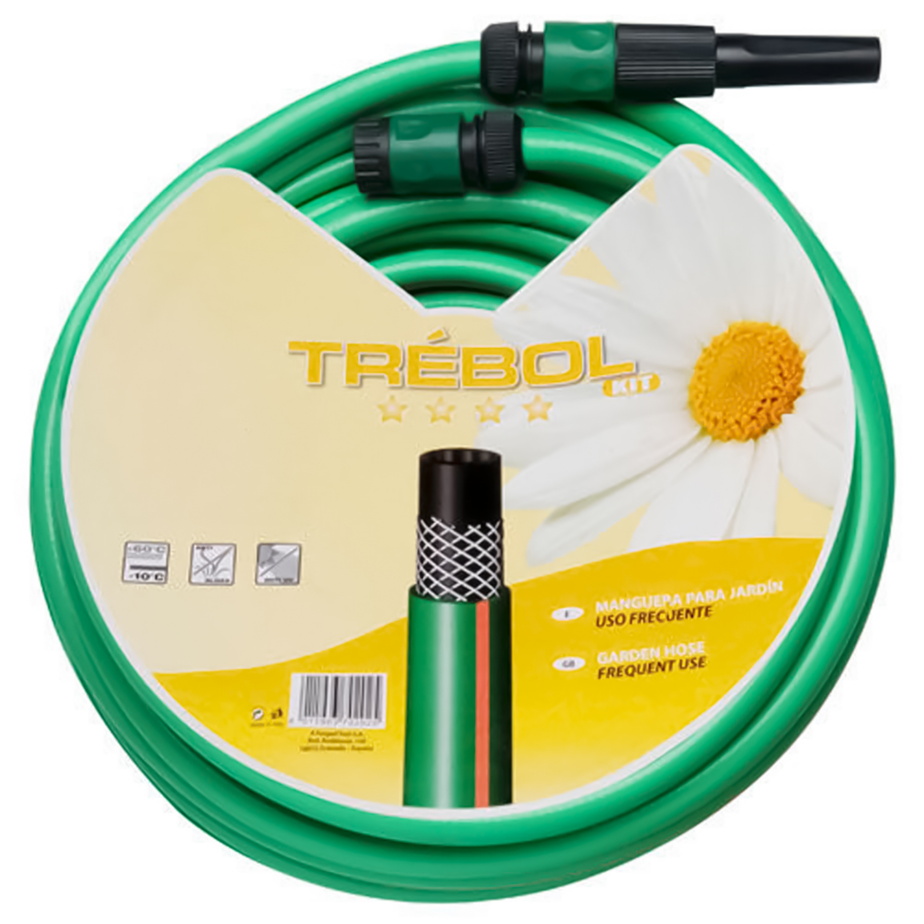 Imagen de Manguera Verde Trebol Trenzado 15 mm. - 5/8" Rollo 15 metros Con Accesorios