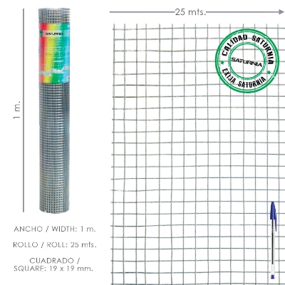 Imagen de Malla Electrosoldada Galvanizada 25x25 / 1,60 / 100 cm. GD Rollo 25 metros.