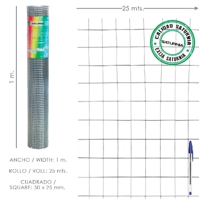 Imagen de Malla Electrosoldada Galvanizada 50x25 / 2,00 / 100 cm. GA Rollo 25 metros