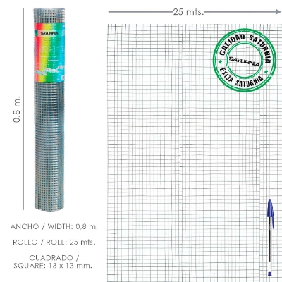 Imagen de Malla Electrosoldada Galvanizada 13x13 / 80 cm. Rollo 25 Metros Uso Domestico