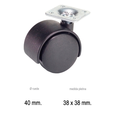 Imagen de Rueda Domestica Nylon Negro Placa   40 mm.