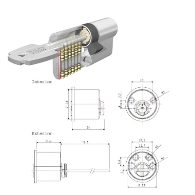 Imagen de Cilindro Tesa Seguridad T6TS Rf Leva Corta Cilindro Redondo