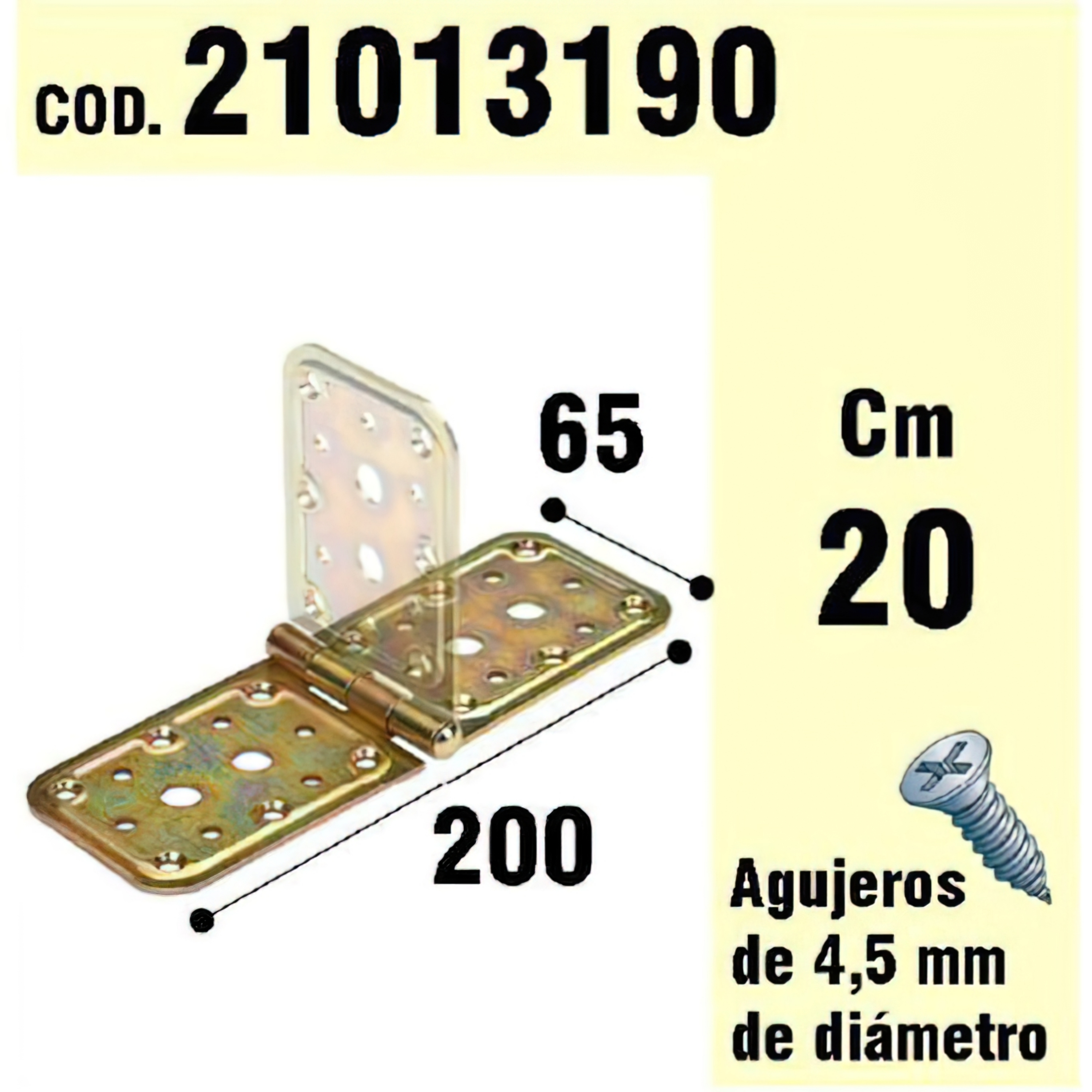 Imagen de Soporte Para Madera Bisagra Bicromatado 65 x 200 mm.