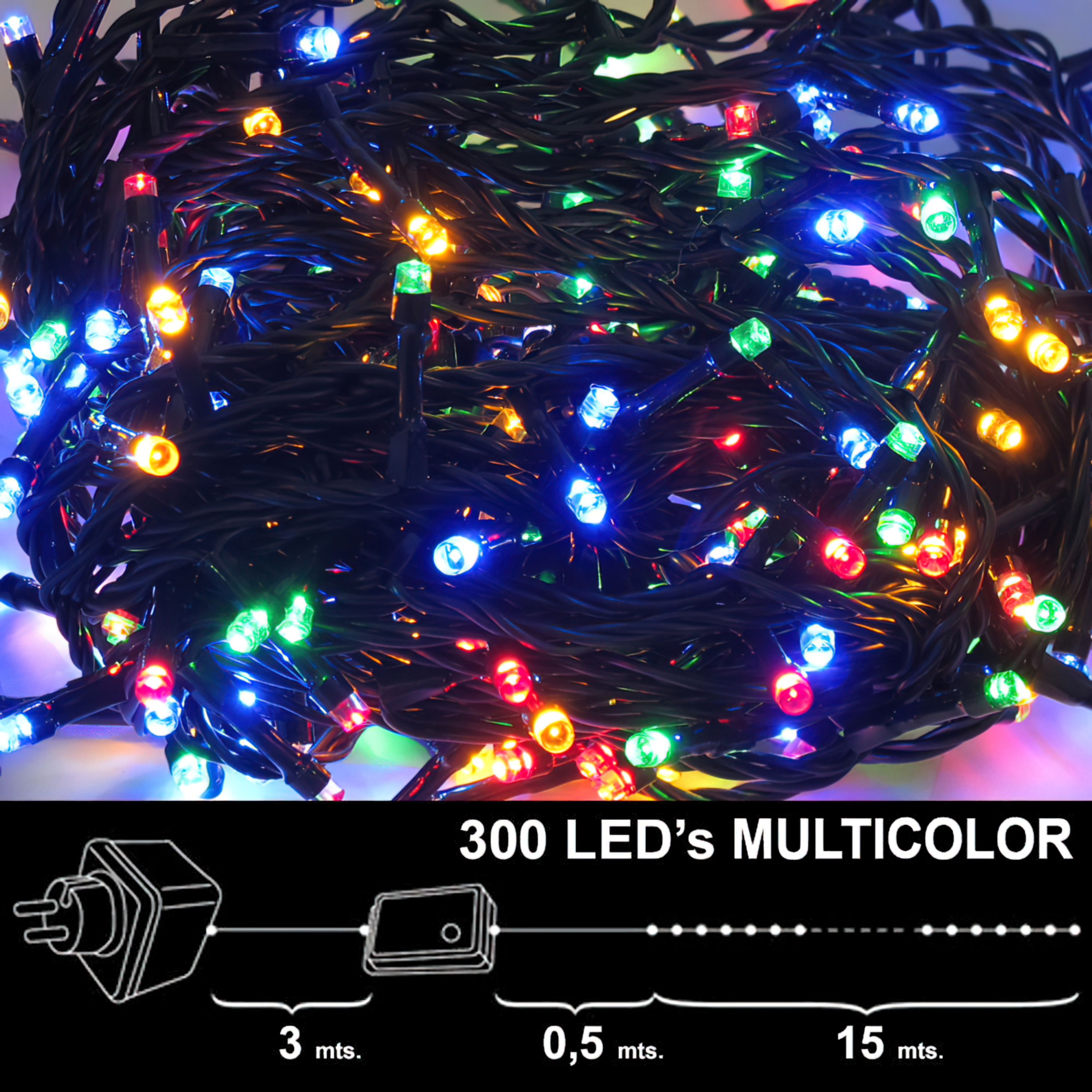 Imagen de Luces Navidad 300 Leds Luz Multicolores Interior / exterior (IP44)