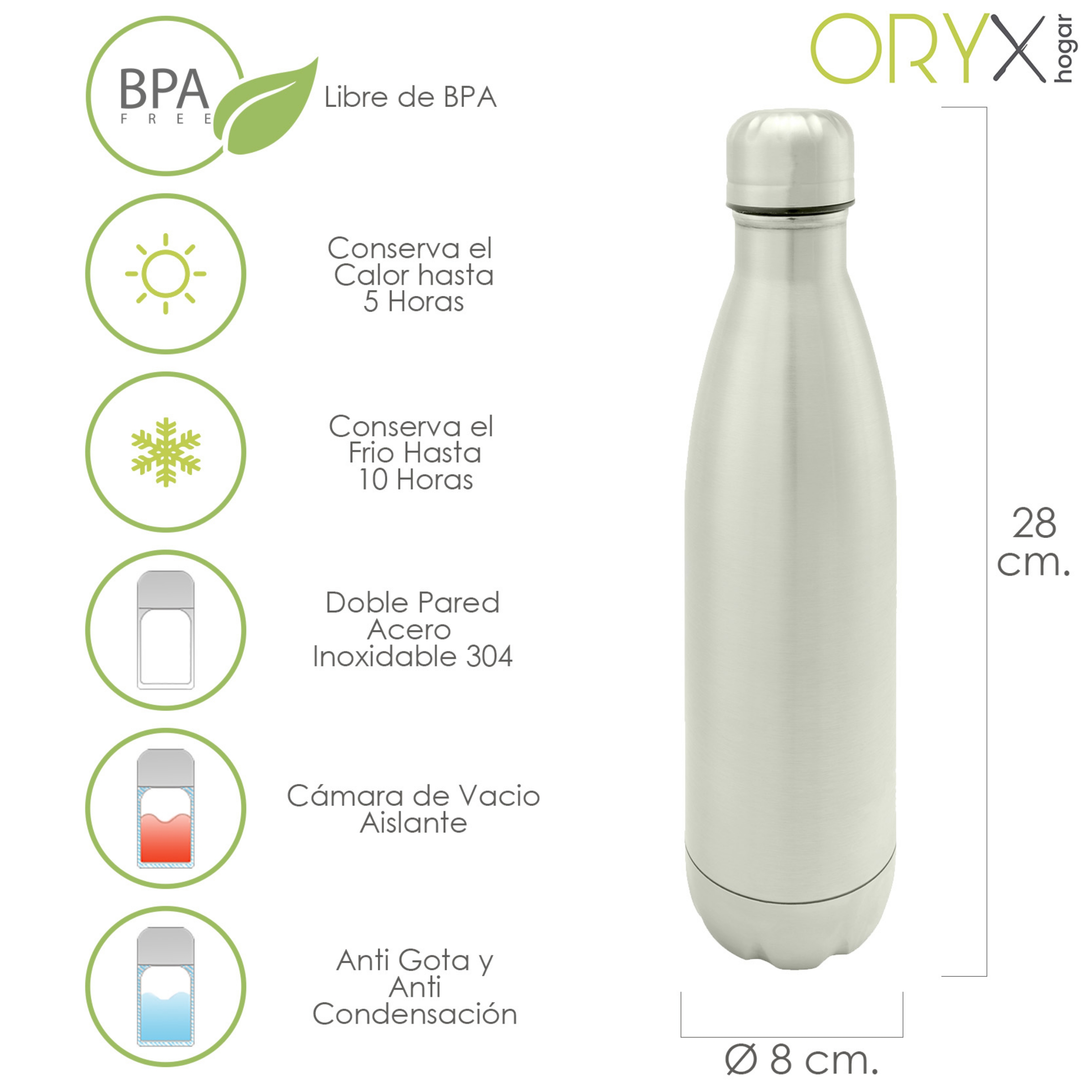 Imagen de Botella Termica, Capacidad De 500 ML. Libre BPA,  Acero Inoxidable, Antigoteo