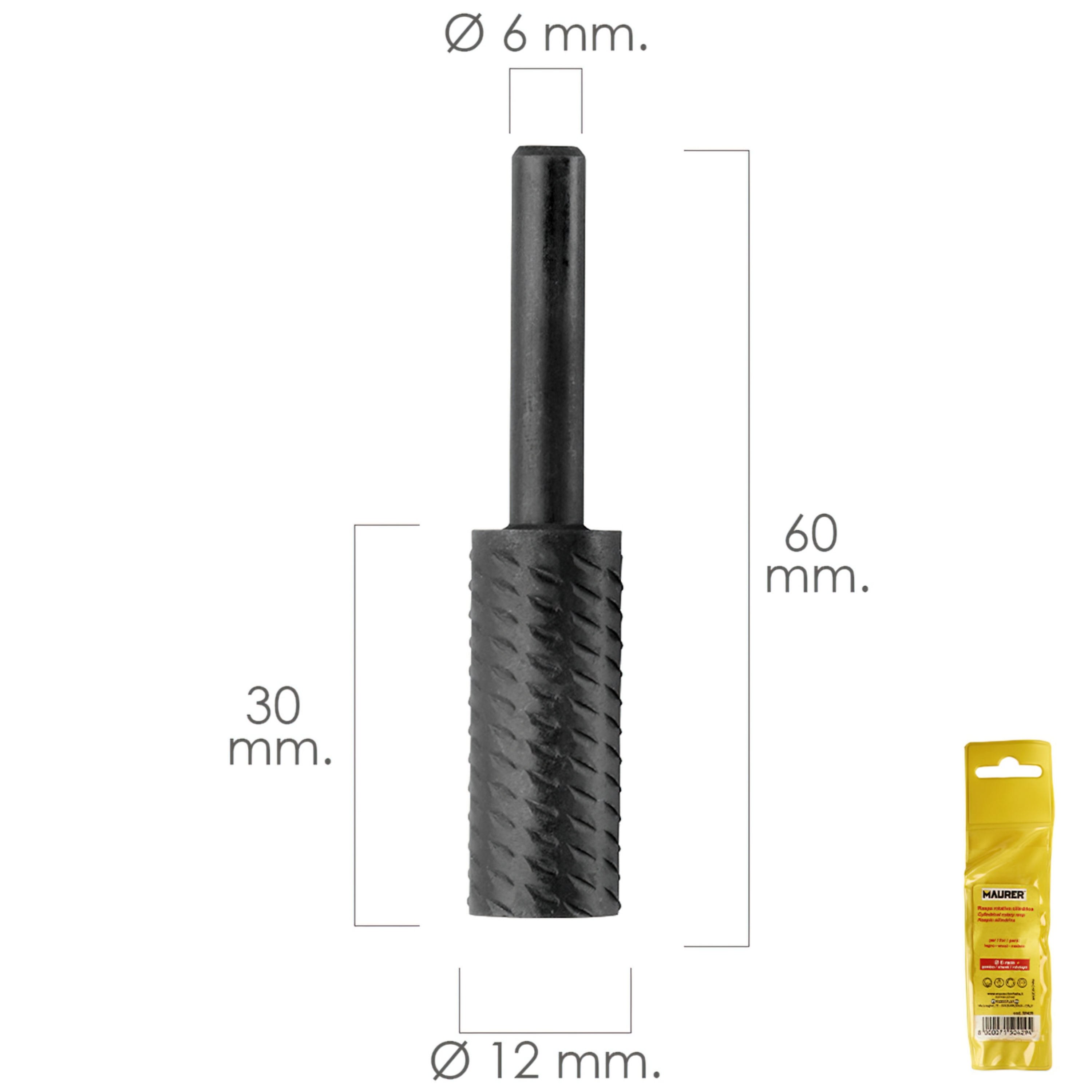 Imagen de Fresa Rotativa Para Metal Cilindrica Ø 12 mm. Para Taladro / Fresadora