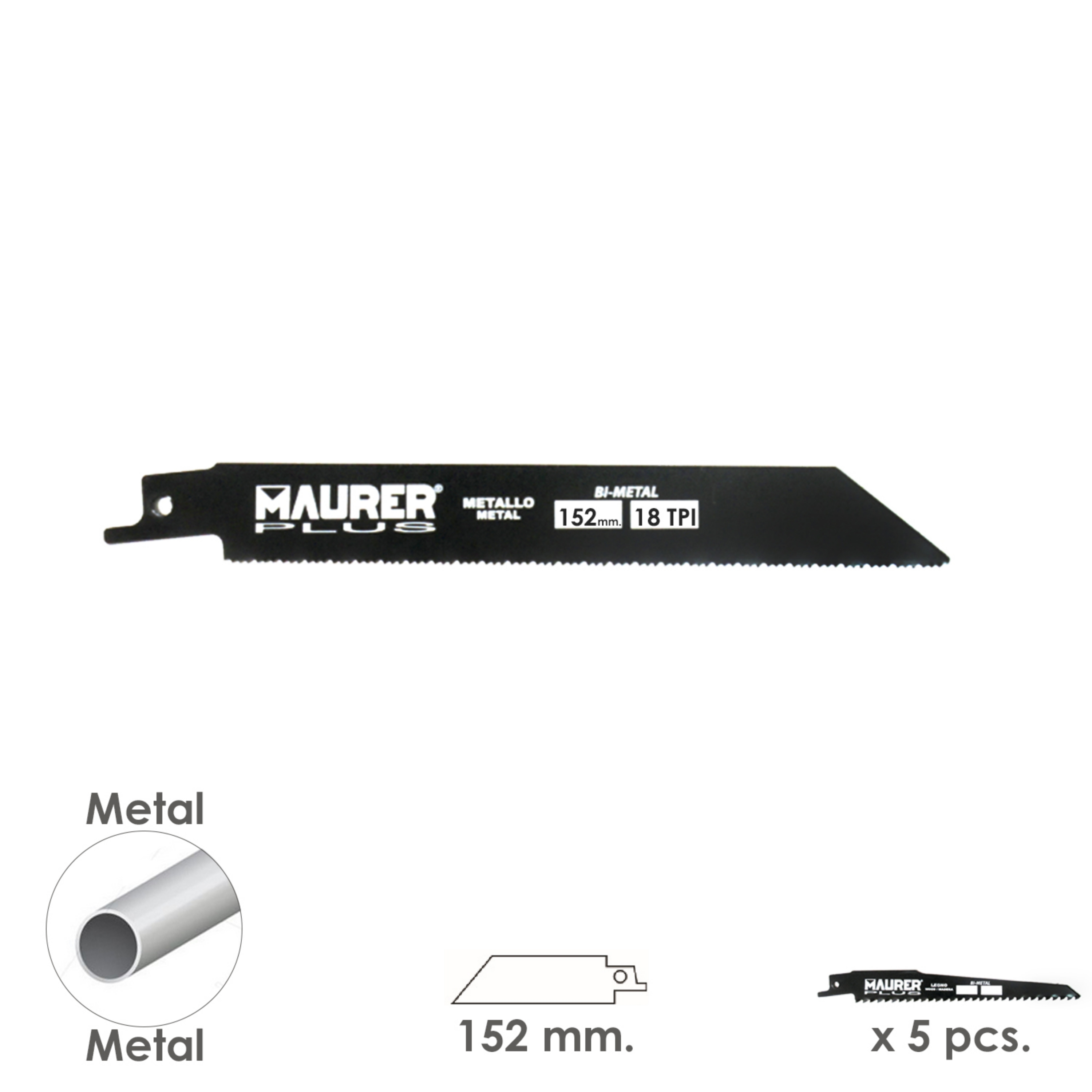 Imagen de Hoja Para Sierra Sable Metal 152 mm. - 18 TPI Tipo Bosch (5 piezas)