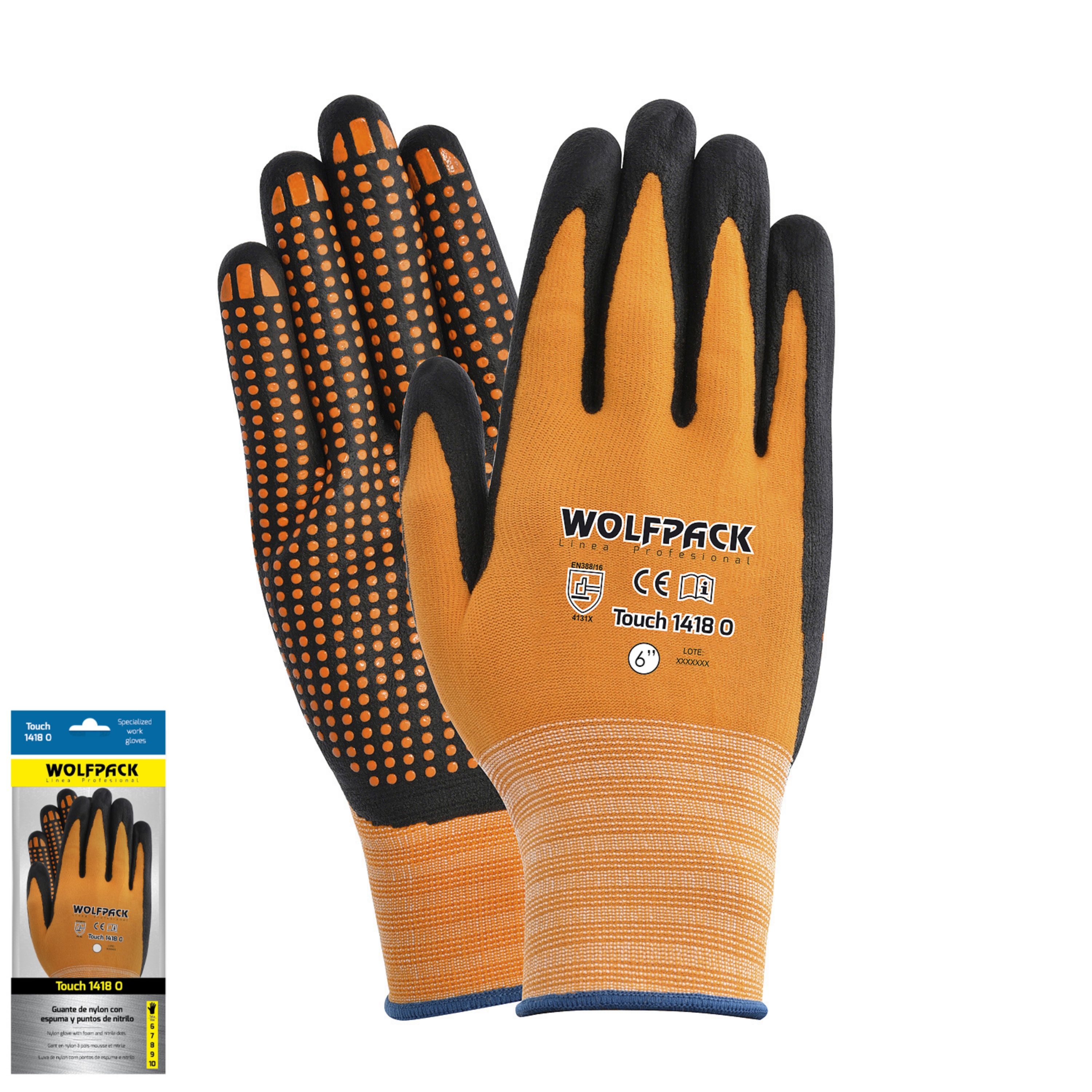 Imagen de Guantes Nylon Con Palma En Foam y Puntos Nitrilo Touch 6" (Par)