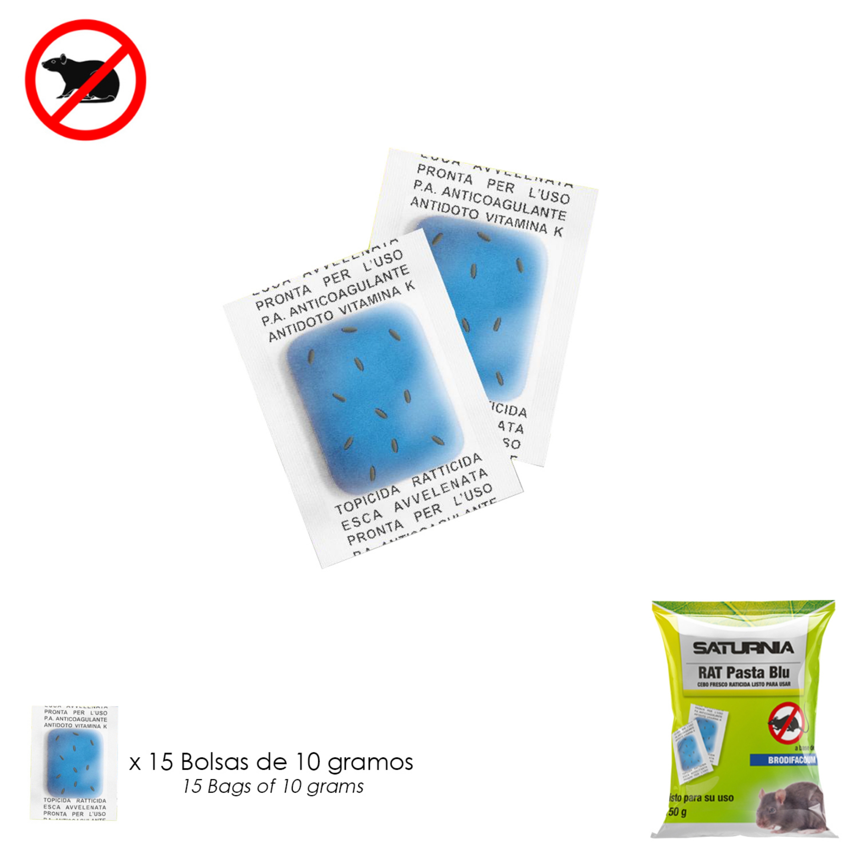 Imagen de Cebo Fresco Para Roedores, Bolsa 150 gr, Dosis Individuales, 15 bolsitas x 10 gr, Rat Pasta Blue