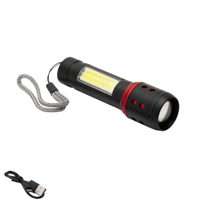 Imagen de Linterna LED De Mano Metalica Bateria Recargable (1.200 mAh) Luz Frontal / Lateral Hasta 300 Lumenes 5 Watt. Con Función Zoom