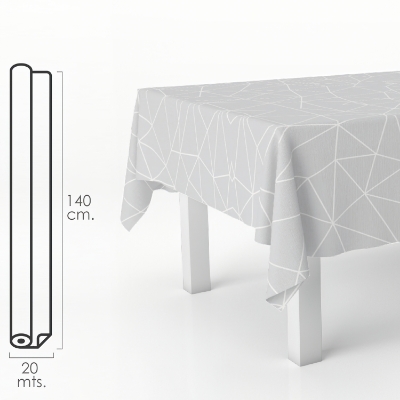 Imagen de Mantel Hule Rectangular Geometrico Gris. Impermeable Antimanchas PVC 140 cm. x 20 metros. Rollo Recortable. Interior y Exterior