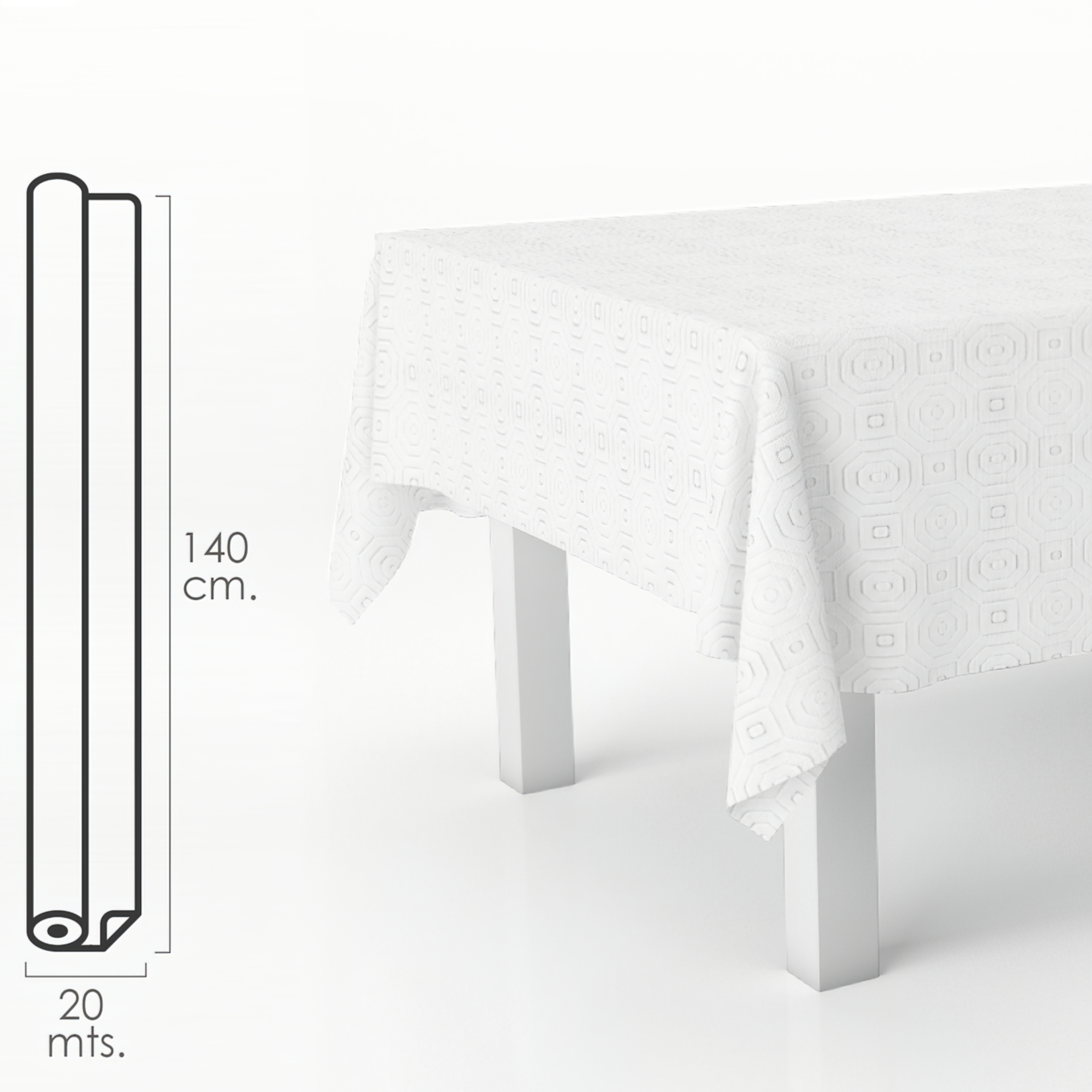 Imagen de Mantel Hule Muletón Blanco Rectangular. Impermeable Antimanchas PVC 140 cm. x 20 metros. Rollo Recortable. Interior y Exterior