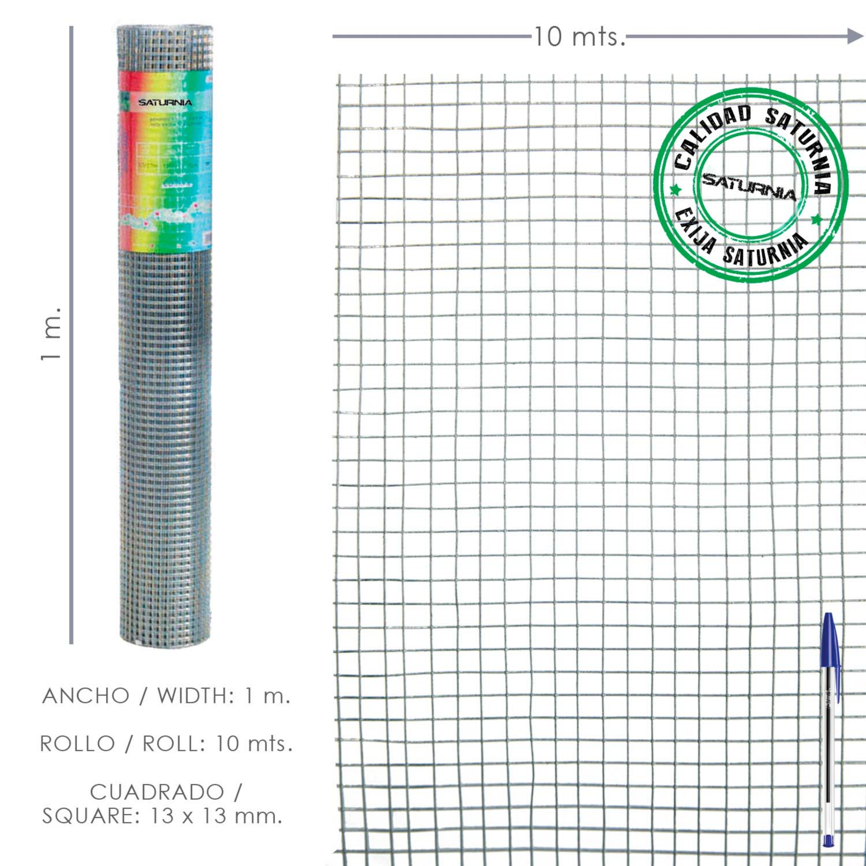 Imagen de Malla Electrosoldada Galvanizada 13x13 / Altura 100 cm. Rollo 10 Metros. Uso Domestico