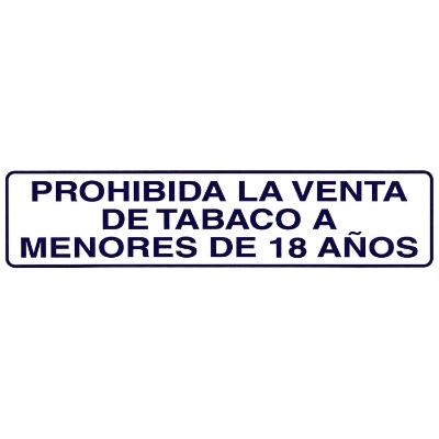 Imagen de Rotulo Adhesivo 250x63 mm. Prohibida Venta Tabaco  18años