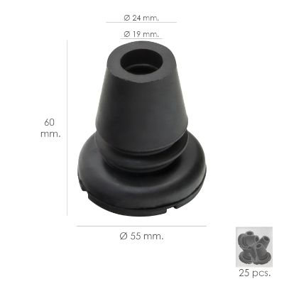 Imagen de Taco Goma Baston Negro Tubo Ø 19 mm. / Base Ø 55 mm. Tipo Fuelle Bolsa 25 Unidades