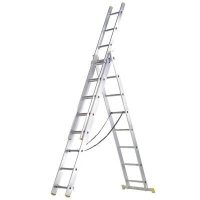 Imagen de Escalera Aluminio 3 Tramos 9+9+9 Peldaños.Plegable, Telescópica, Antideslizante, Resistente.