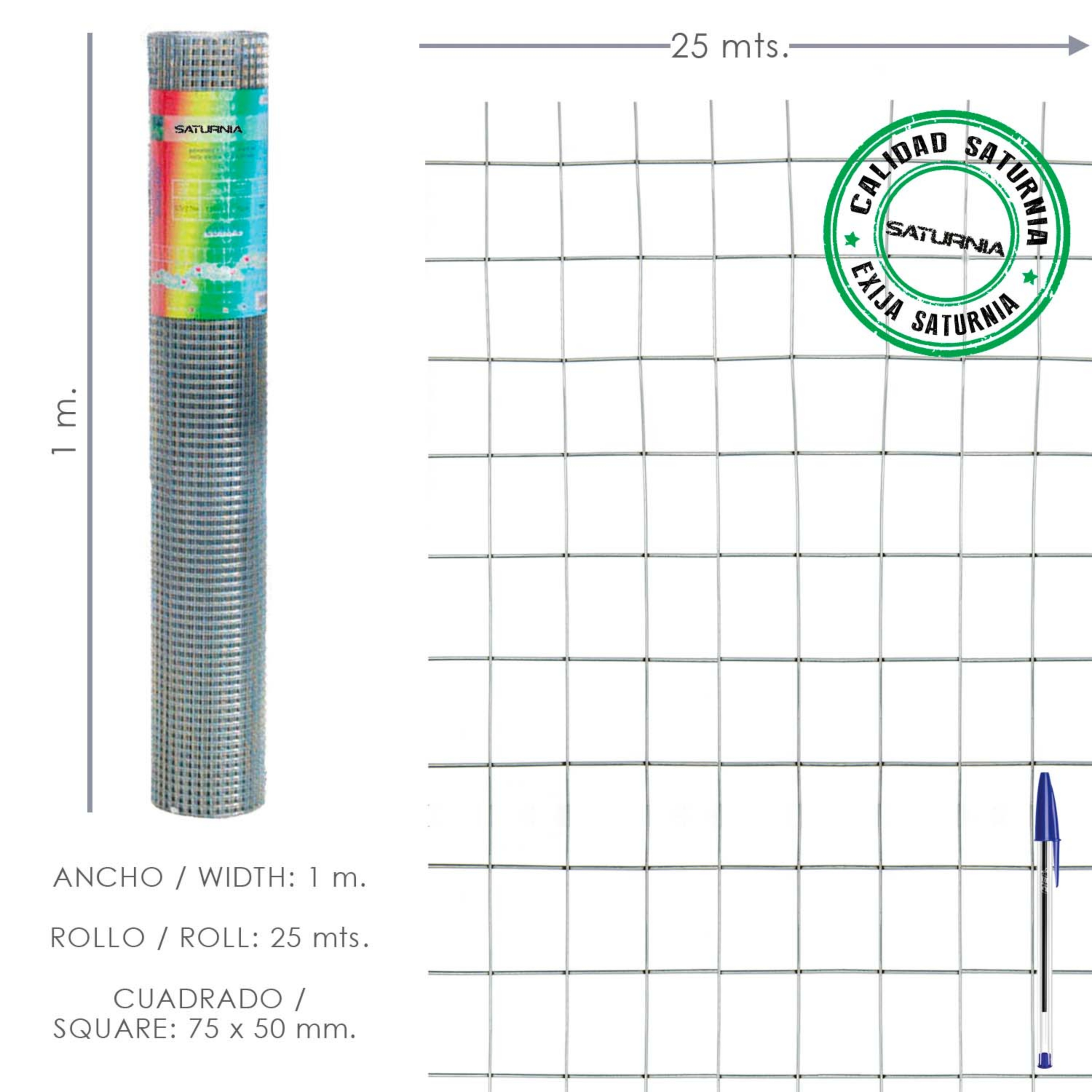 Imagen de Malla Electrosoldada Galvanizada 75x50 / 1,80 / 100 cm. GA Rollo 25 metros