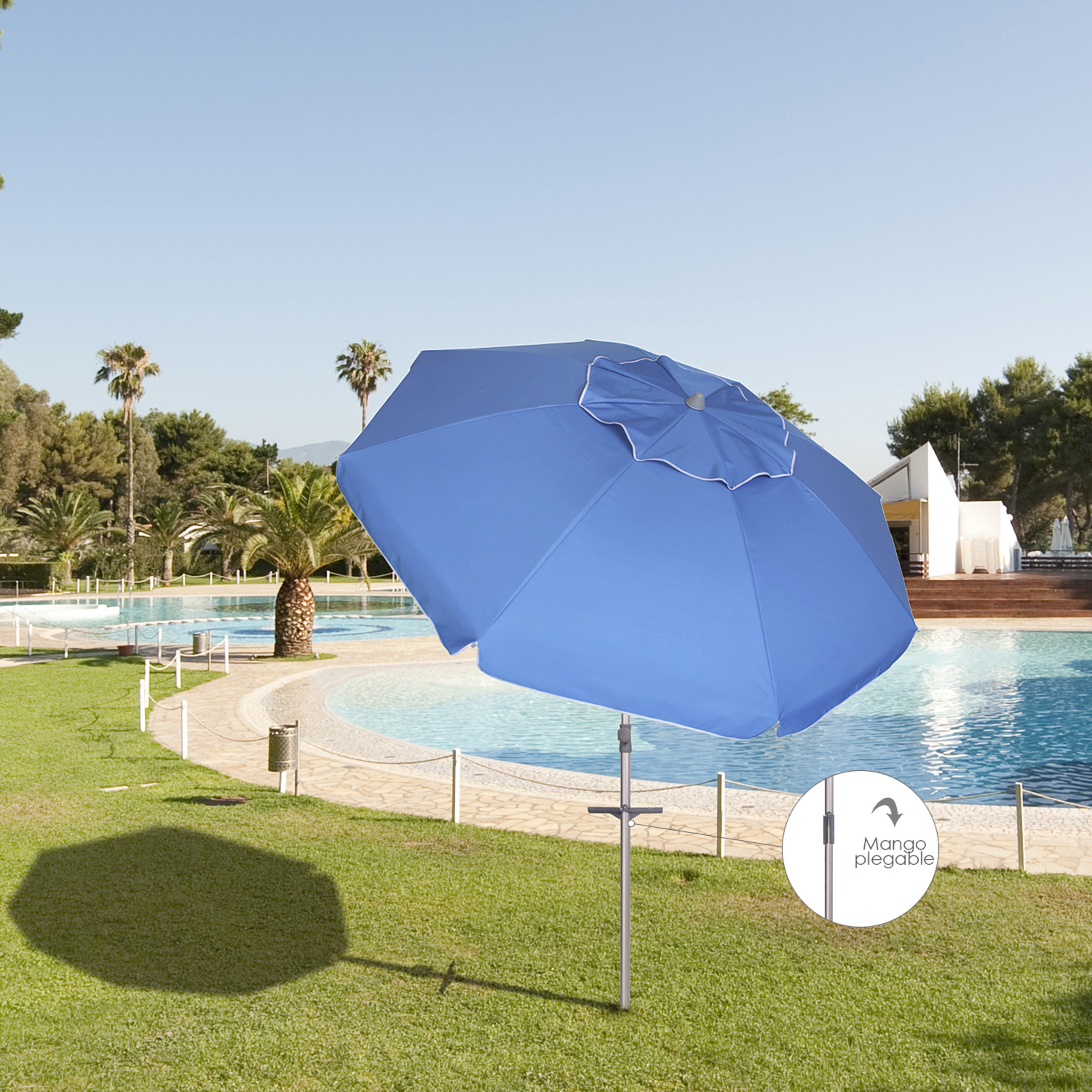 Imagen de Sombrilla Playa Aluminio Extra Grande Ø 220 cm. Con Protección UV, Cuspide Anti Viento, Mastil Aluminio con Mango y Espiral