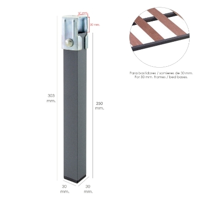 Imagen de Juego Patas Somier Cuadradas (4 Unidades) Tubo 30x30 mm. Para Somier de 30x30 mm. Altura 25 cm.