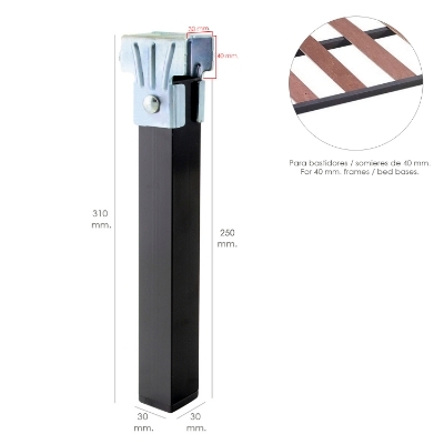 Imagen de Juego Patas Somier Cuadradas (4 Unidades) Tubo 30x30 mm. Para Somier de 40x30 mm. Altura 25 cm.