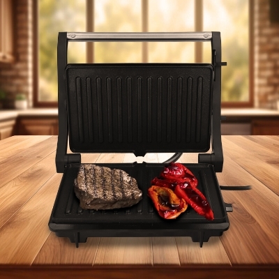 Imagen de Sandwichera Grill Doble 1000w Parilla Eléctrica, Panini Press Grill, 1000w, Placa Antiadherente, Apertura 180º