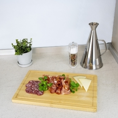 Imagen de Tabla Cortar Cocina Fabricada En Madera De Bambu 100% Con Ranura 32x25,5 cm.Tabla Cortar,Carne Pescado,Verduras,Frutas,Alimentos