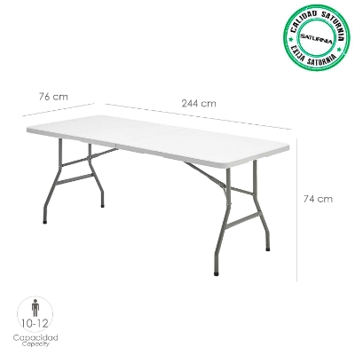 Imagen de Mesa Plegable Rectangular HDPE Multifuncional, Portatil, Resistente,Multiusos 244x76x74 cm. Color Blanco