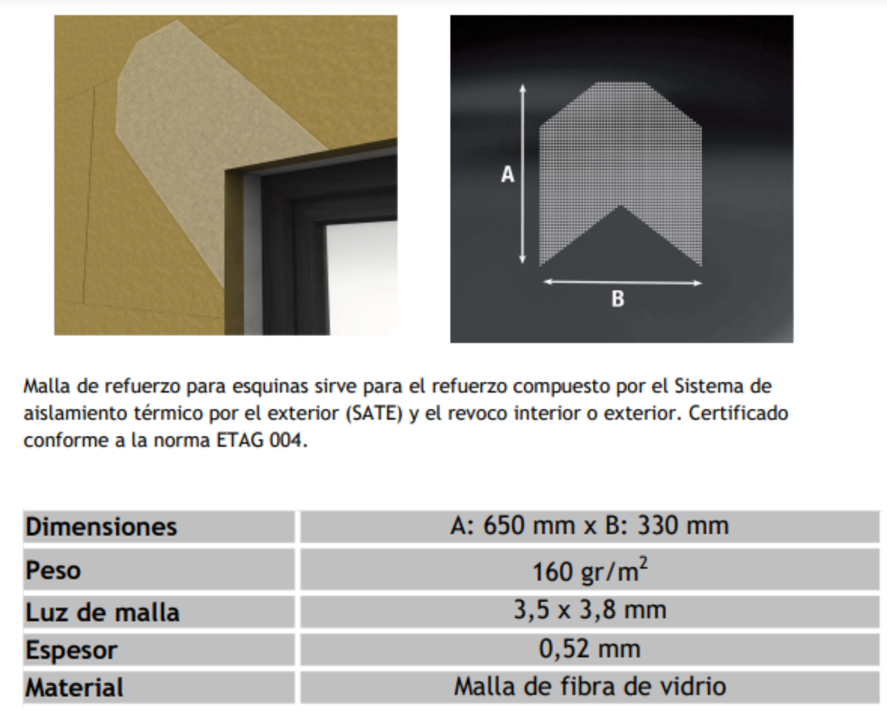 Imagen de MALLA REFUERZO ESQUINA 65x33