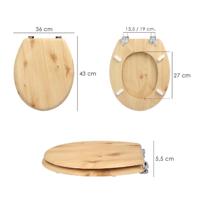 Imagen de Tapa WC Madera Natural, Tapa Asiento Inodoro, Asiento Para Inodoro Universal, Soporte Ajustable,