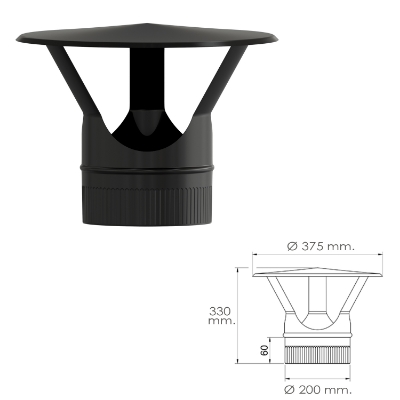 Imagen de Sombrero Estufa Vitrificado Negro Ø 200 mm. Sombrero Tubo Chimenea, Sombrero Tubo Humo, Sombrero Tubo Calefacción, Sombrero Humo