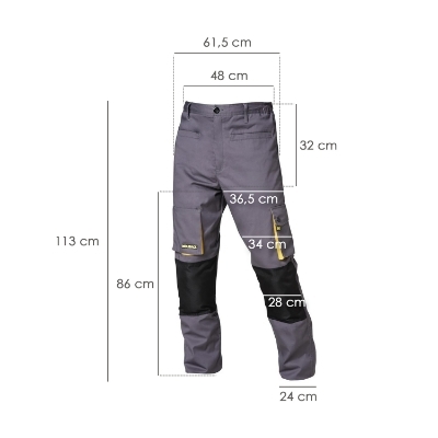 Imagen de Pantalones Largos DeTrabajo, Multibolsillos, Resistentes, Rodilla Reforzada, Gris/Amarillo Talla 54/56 XXL (Slim Fit)