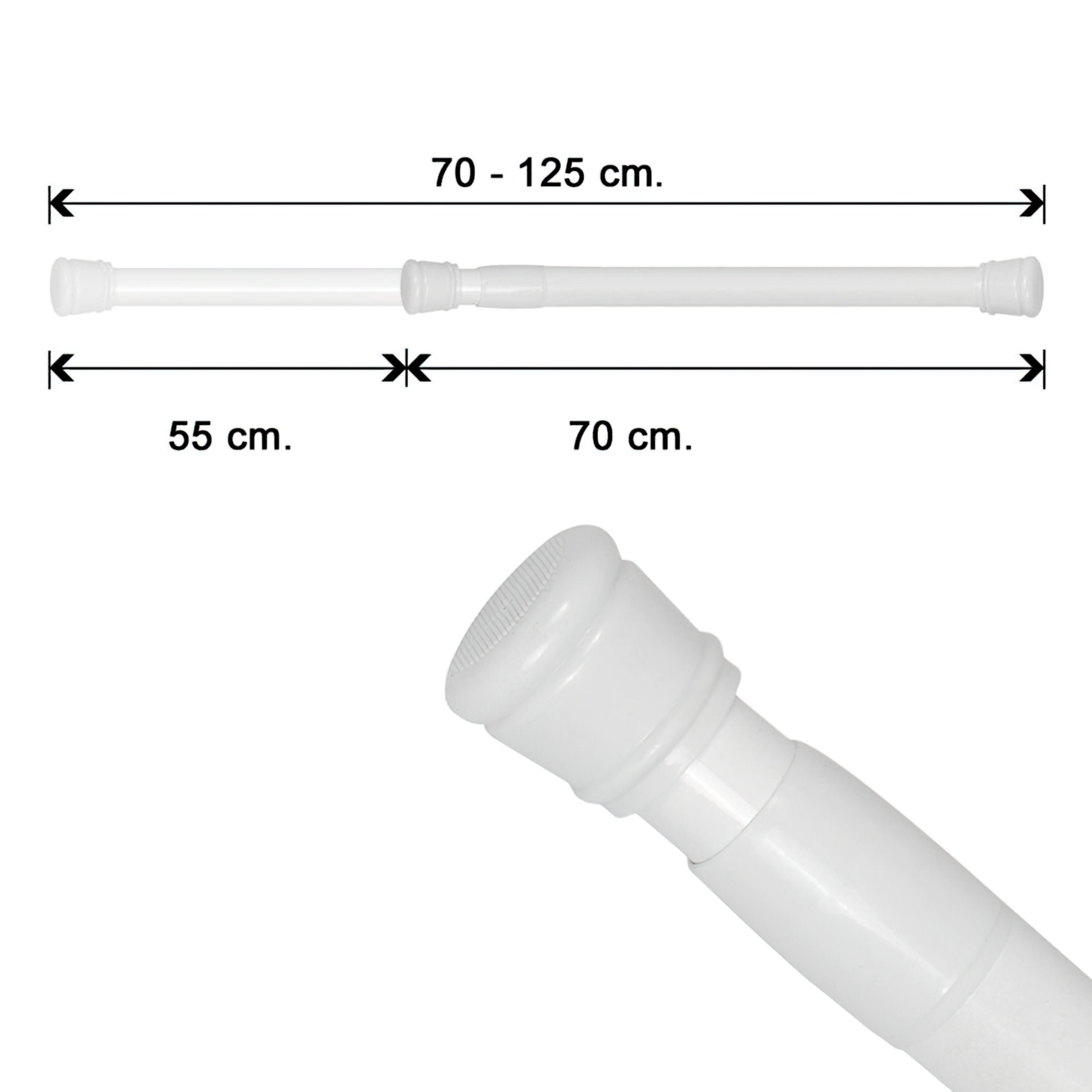 Imagen de Barra Para  Cortina Ducha Extensible Aluminio Blanco 70 a 125 cm.