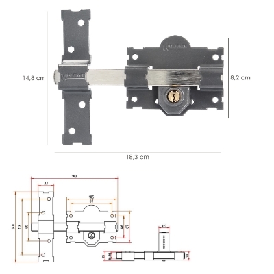 Imagen de Cerrojo b-4 llave 2 lados pasador de 183mm cilindro redondo de 70mm