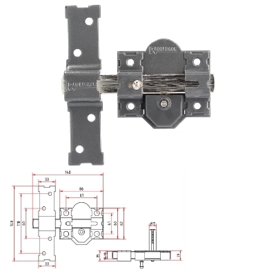 Imagen de Cerrojo b-7 llave y pulsador pasador de 143mm cilindro de pera de 50mm