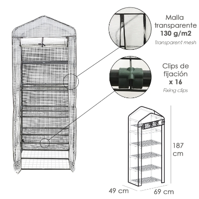 Imagen de Invernadero Portatil Pvc 5 Niveles 187 cm.