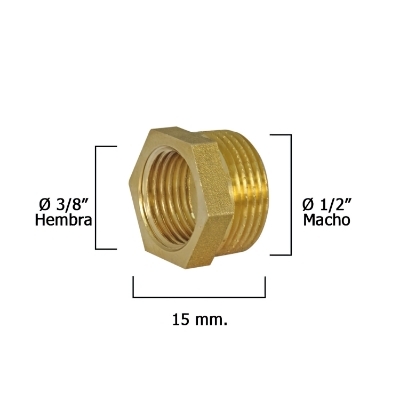 Imagen de Reduccion Hexagonal Pulida 1/2" Macho x 3/8" Hembra