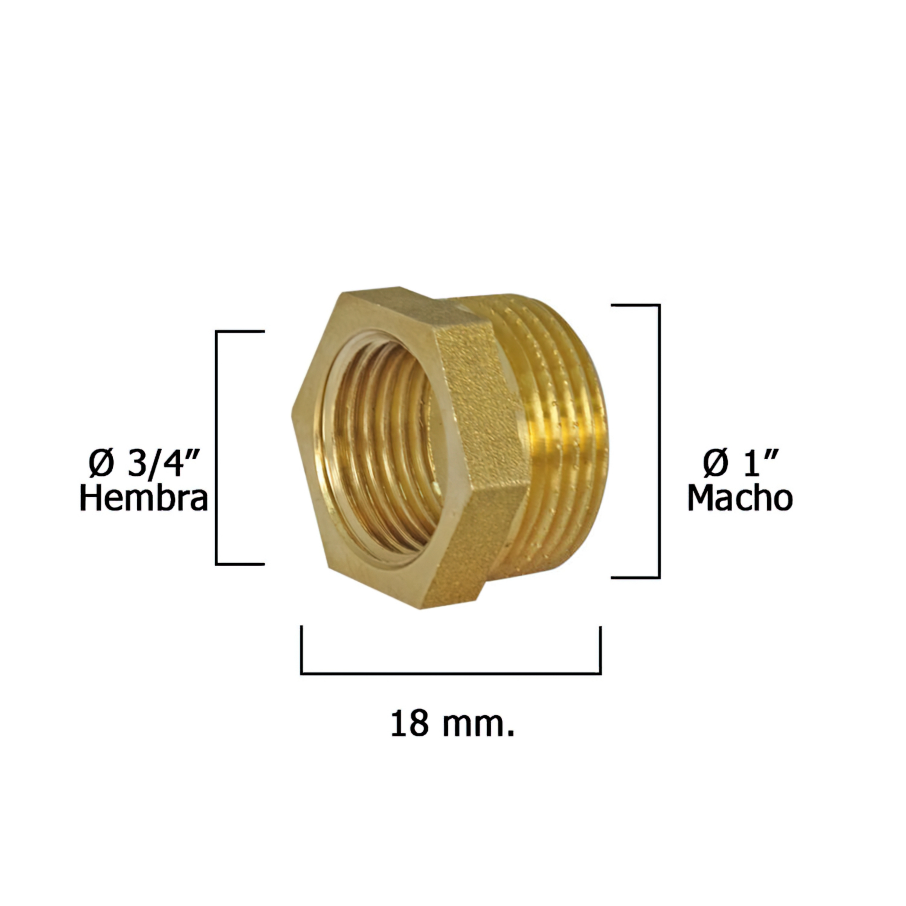 Imagen de Reduccion Hexagonal Pulida 1" Macho x 3/4" Hembra