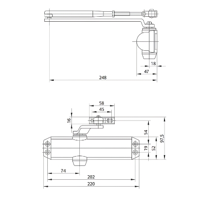 Imagen de Cierrapuertas Tesa DC120-1 F2-4 Con Retenedor Plateado