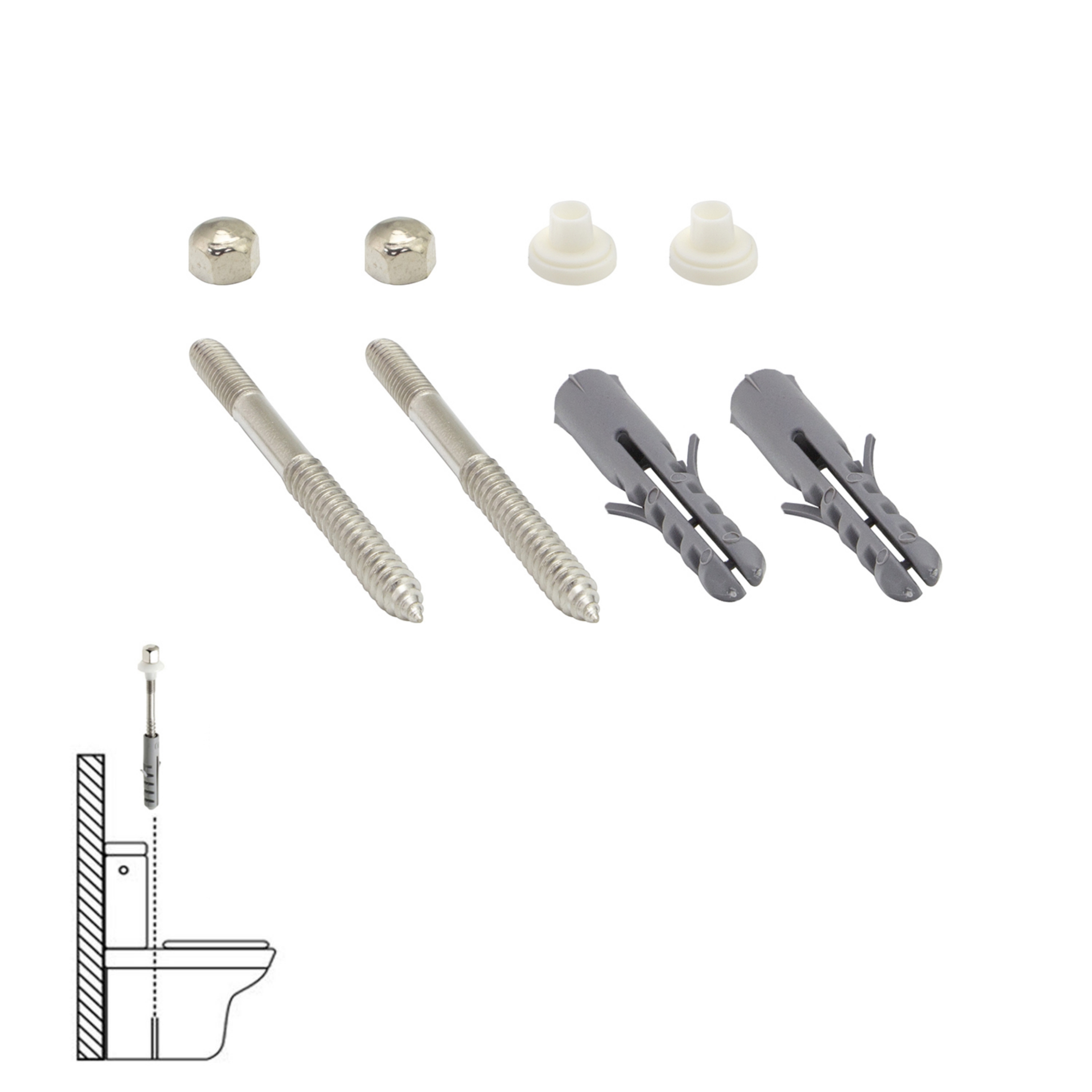 Imagen de Kit Sanitario Fijacion Wc  6x80 mm. Inoxidable (2 Piezas)