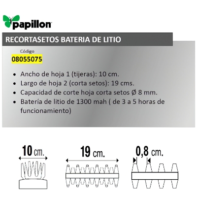 Imagen de Recortasetos Papillon Bateria Litio 100 mm.