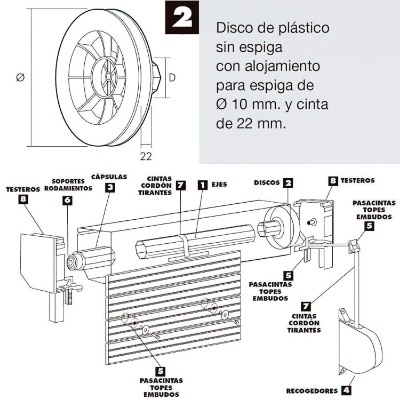 Imagen de Disco Persiana Plastico Octogonal 160x60 mm. Cinta 22 mm.