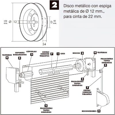 Imagen de Disco Persiana Metalico Espiga Metalica 150x60 Cinta 22 mm.