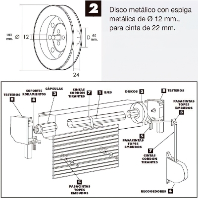 Imagen de Disco Persiana Metalico Espiga Metalica 180x60 mm. Cinta 18/22 mm.